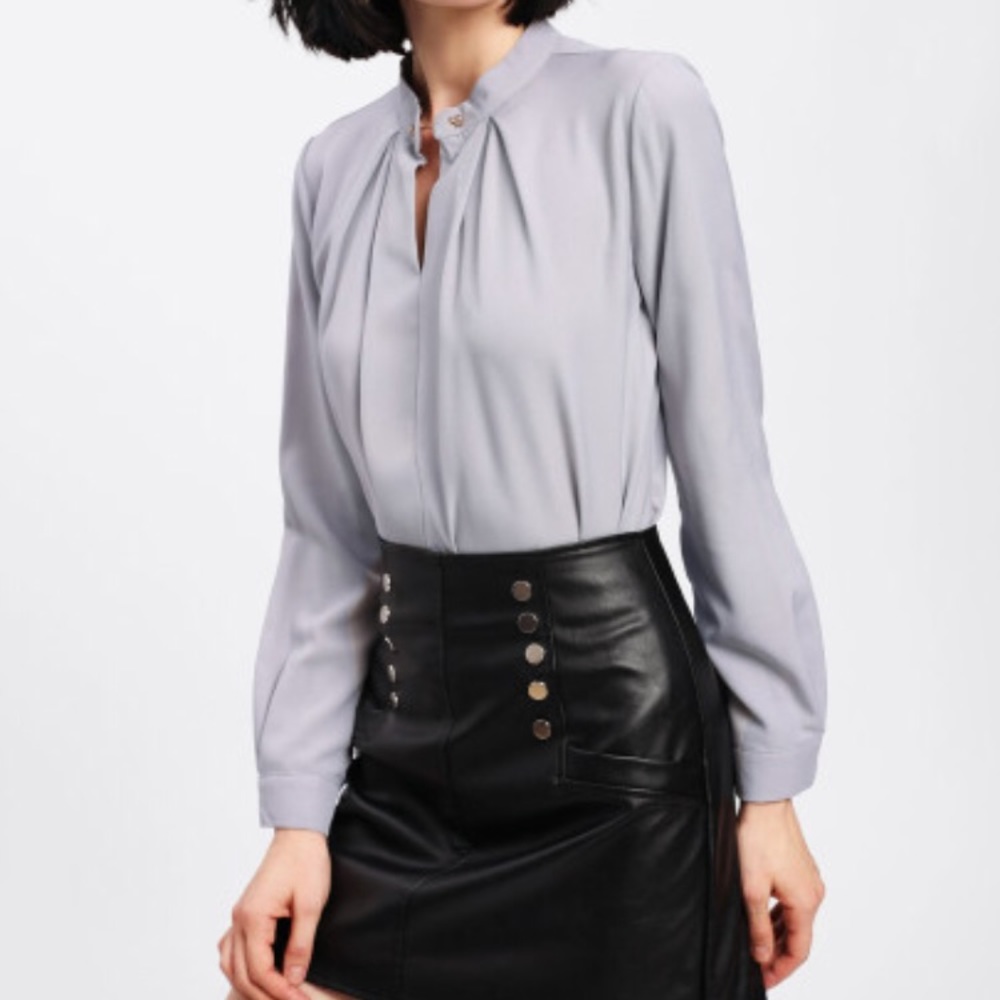 Metal Button Front Blouse elegant work blouse